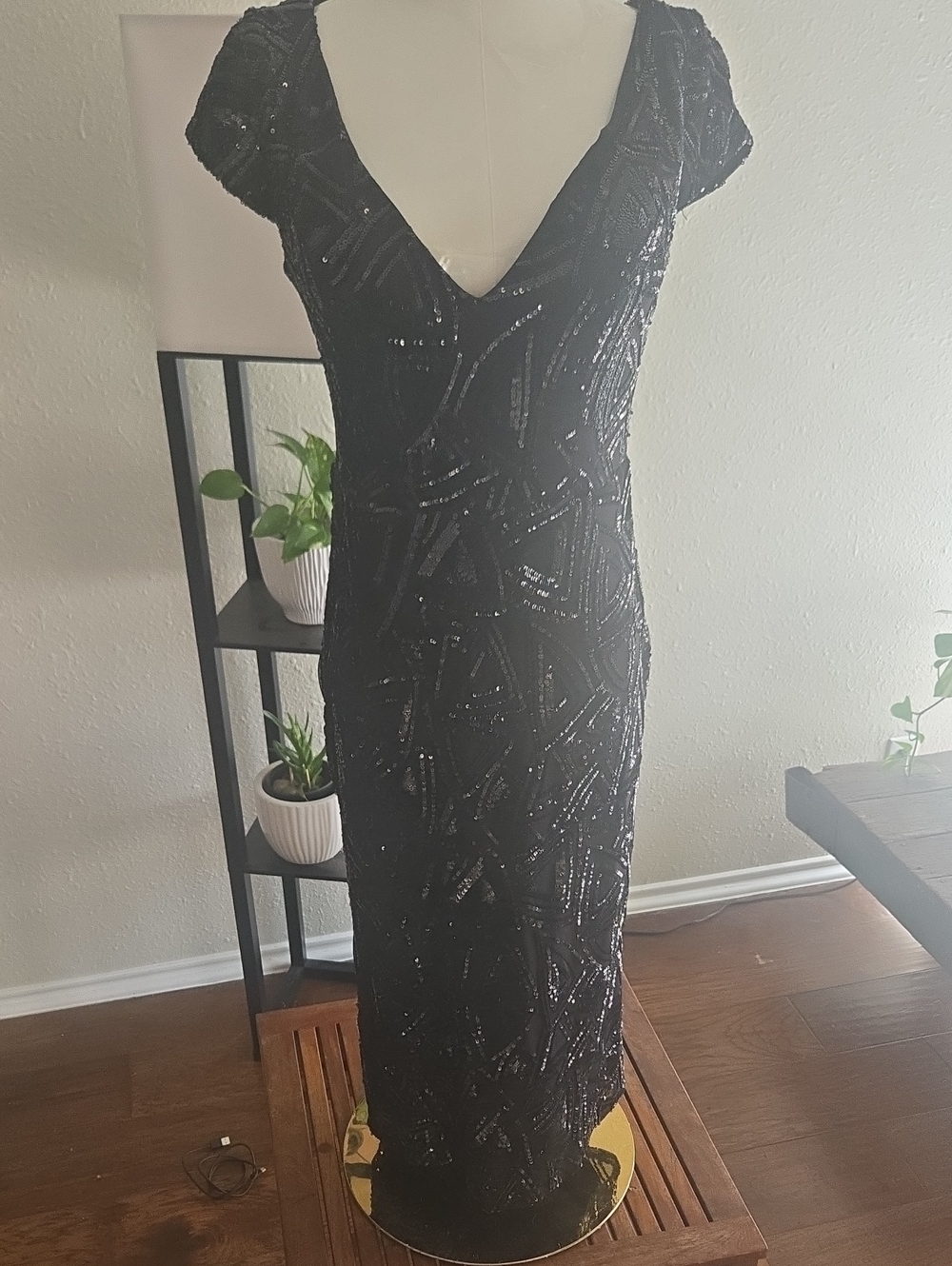 Langhem Australia Black Sequin V-Neck Evening Dress